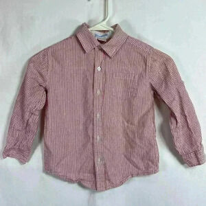 Janie and Jack Red & White Striped Seersucker Kids Long Sleeve Shirt Top, Size 5